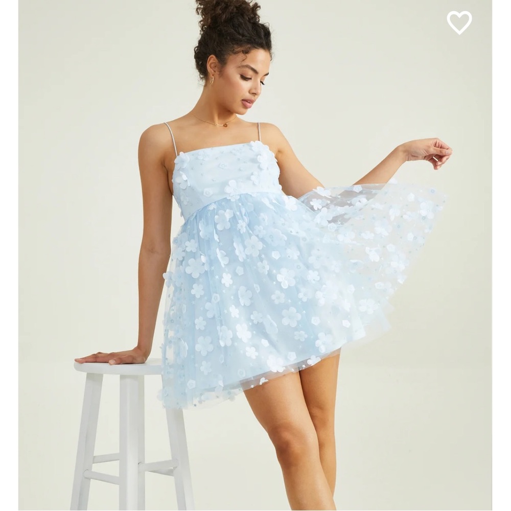 Aurora Floral Mesh Babydoll Dress Blue Size Small